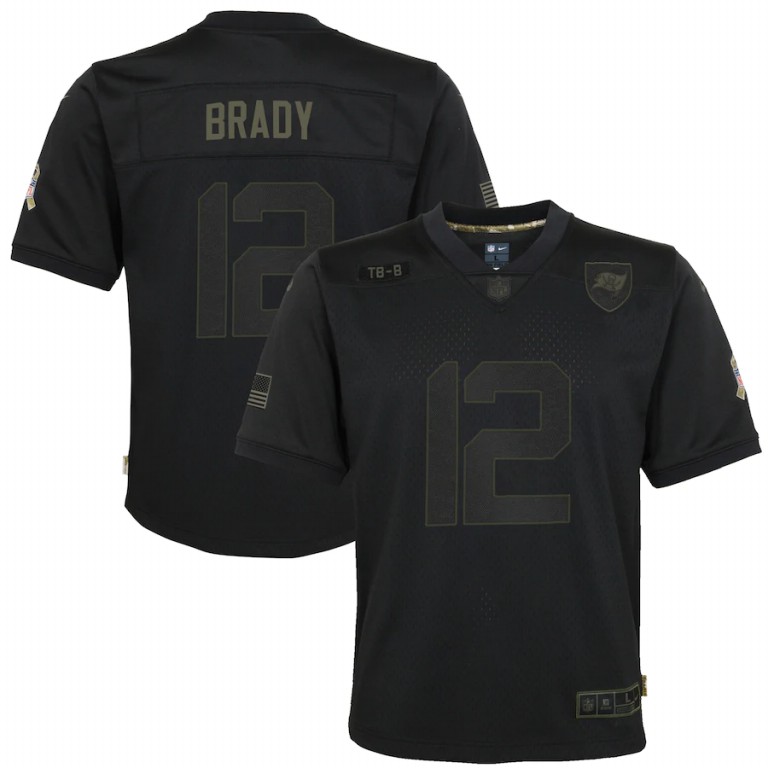 NFL Tampa Bay Buccaneers #12 Tom Brady Nike Youth 2020 Salute to Service Game  Black jerseys